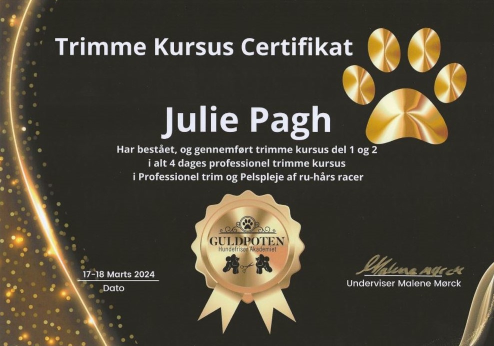 Professionel Trimme Kursus Certifikat - Julieshundeklip.dk